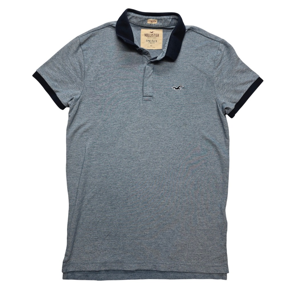 Hollister Epic Flex Stretch Polo Shirt Blue Heather Streetwear Mens XS